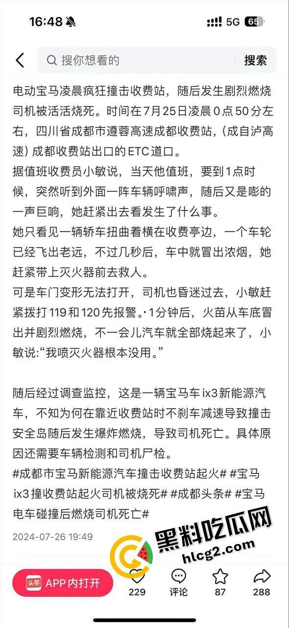 四川成都宝马新能源电车自燃事件!男子超速撞上安全岛 车毁人亡 瞬间火葬当场!-2