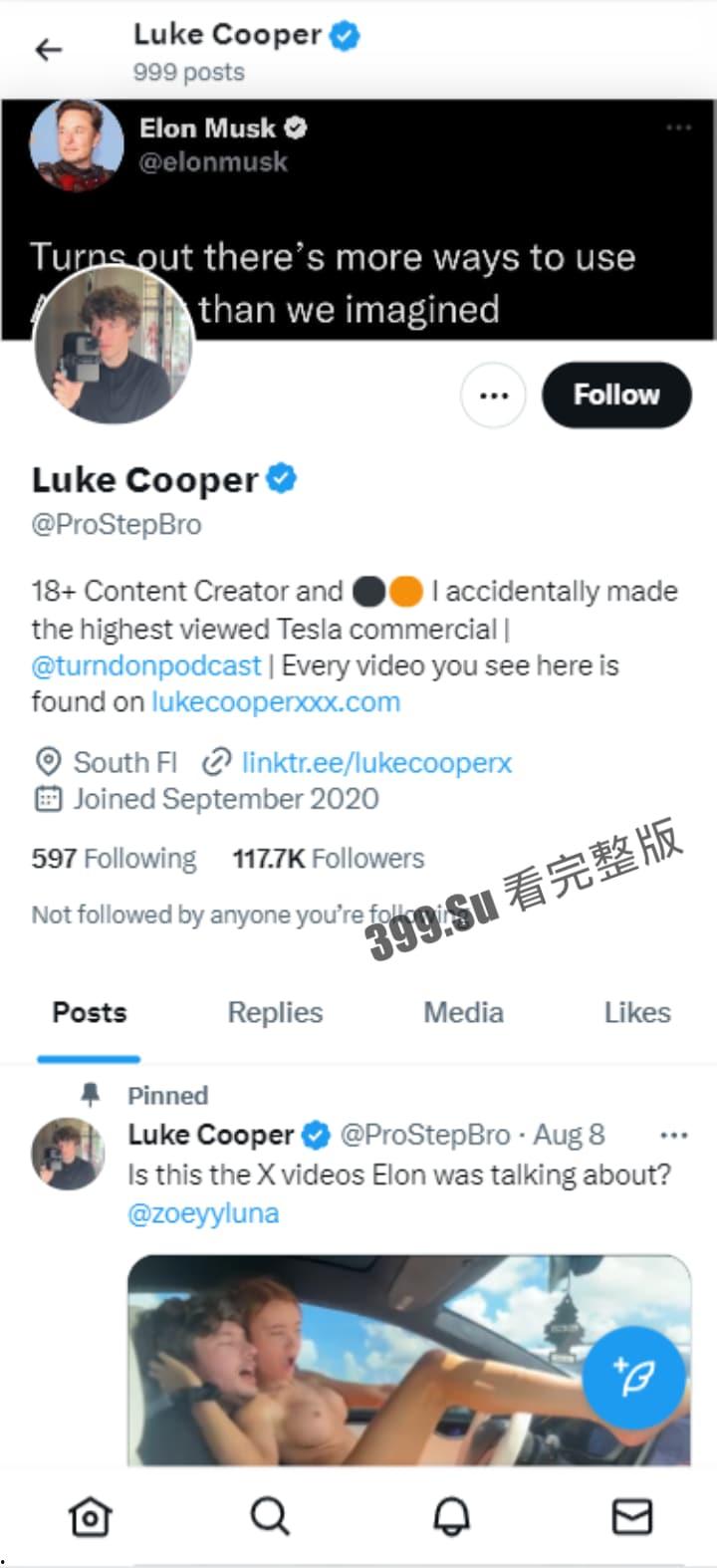 特斯拉成人界广告  色情博主#ProStepBro 开启特斯拉自动驾驶 和多位性感美女疯狂做爱-1